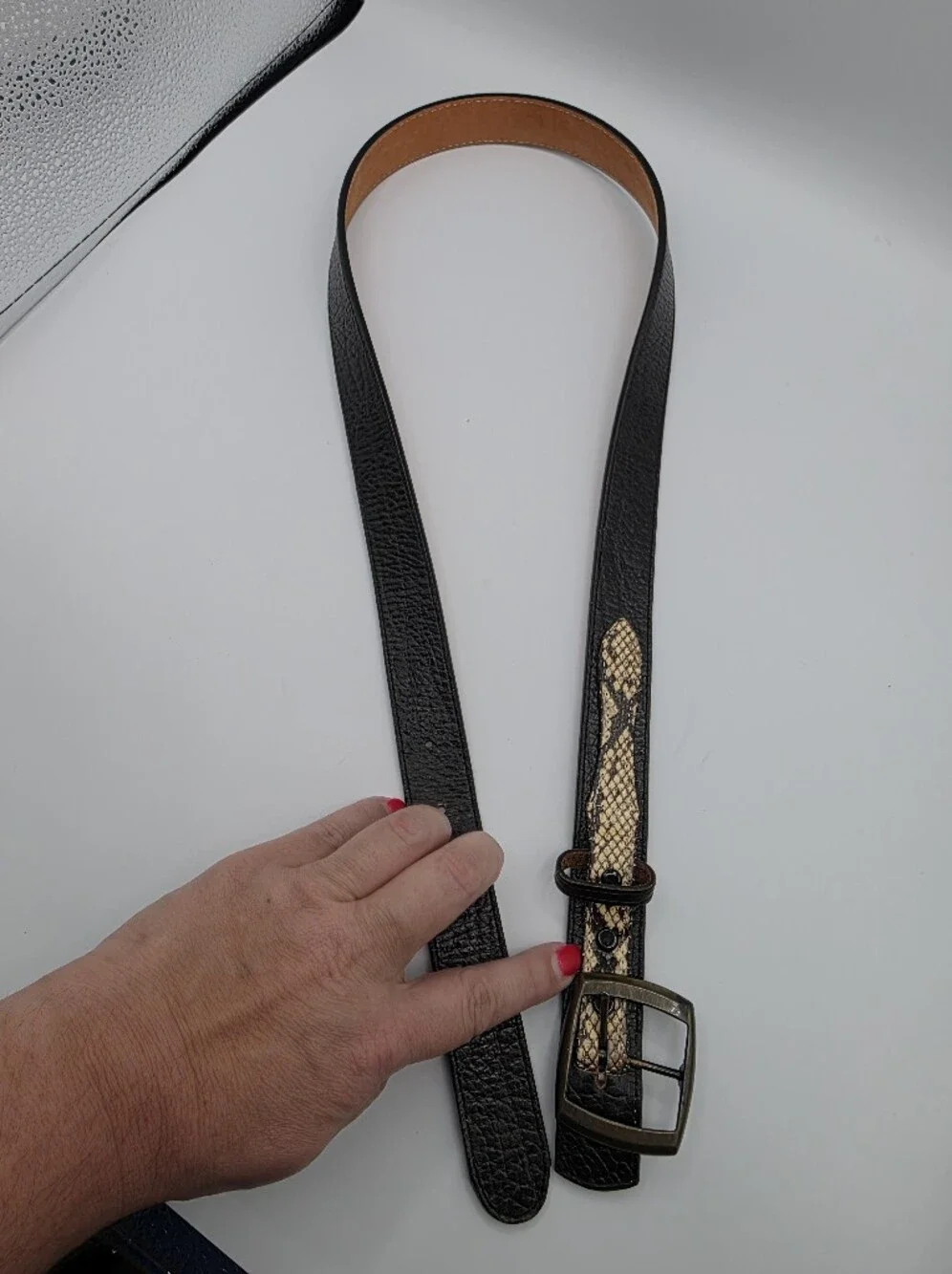 Men's Leather Belt Dundee Python Black Size 40 Snakeskin Western Preppy Casual